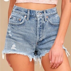 Parker Light Wash Distressed High-Waisted Shorts